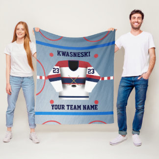 Blauwe Wh | Rink met rode ijskap | Player Jersey Fleece Deken