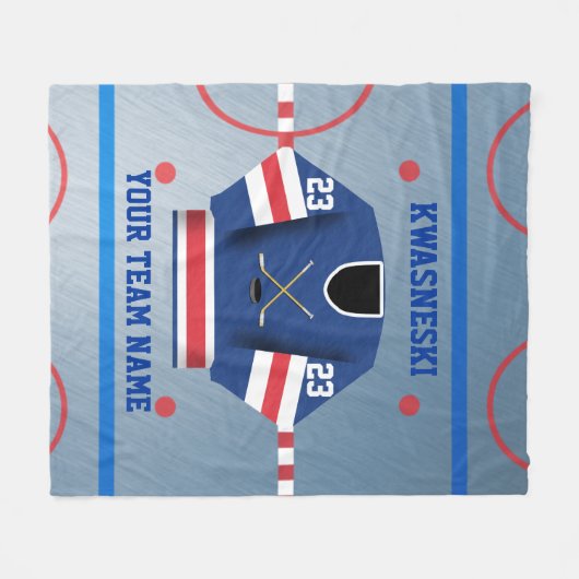 Blauwe Wh | Rink met rode ijskap | Player Jersey Fleece Deken (Voorkant (Horizontaal))