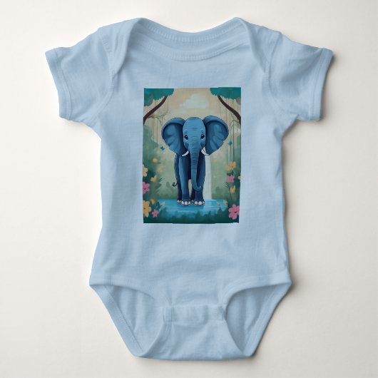 Blauwe Whimsical Baby Olifant, Romper (Voorkant)