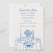 Blauwe Whimsical Hand-Drawn Trendy Wedding Kaart (Voorkant)