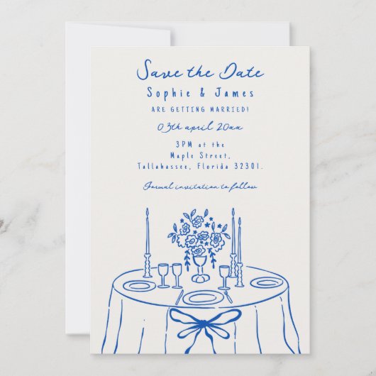 Blauwe Whimsical Hand-Drawn Trendy Wedding Kaart (Voorkant)