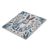 Blauwe Whimsical Konijn Bloem Ontwerp Tegeltje (Zijkant)