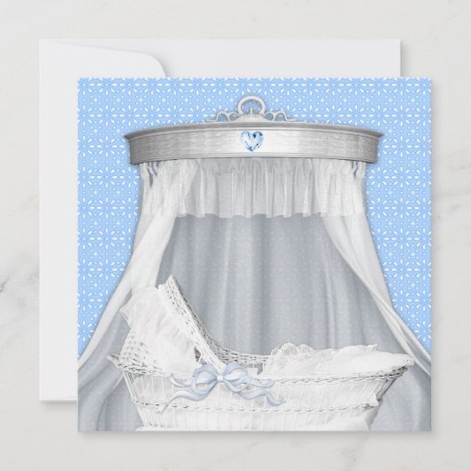 Blauwe wieg baby jongens douche kaart (Voorkant)