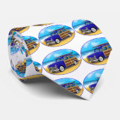 Blauwe wijde met Surfboard op de strand Stropdas (Opgerold)