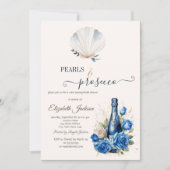 Blauwe wijnrozen schelpen parels & Prosecco Kaart (Voorkant)
