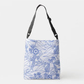 Blauwe wijnstokken en bloemen crossbody tas (Achterkant)
