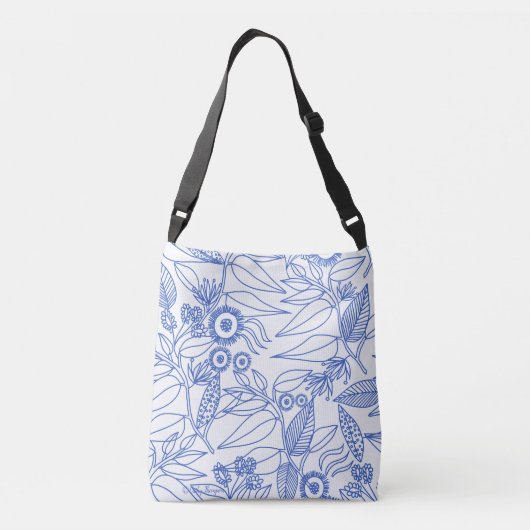 Blauwe wijnstokken en bloemen crossbody tas (Achterkant)