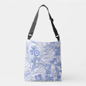 Blauwe wijnstokken en bloemen crossbody tas (Voorkant)