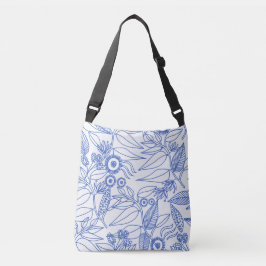 Blauwe wijnstokken en bloemen crossbody tas