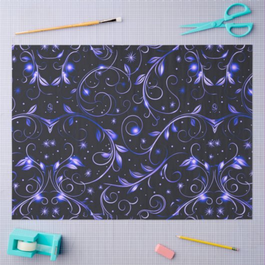 Blauwe wijnstokken verlaten sterren met kerst tissuepapier (Craft)