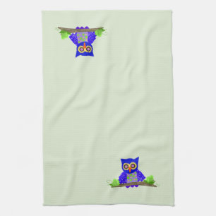 Blauwe Wijze Uil Theedoek