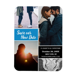 Blauwe wijzigingsdatum Sla onze nieuwe huwelijksfo Magneet