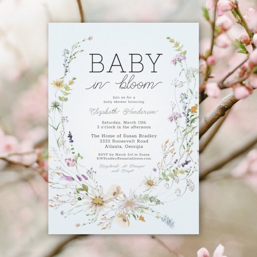 Blauwe Wildbloem Baby in Bloom Baby shower Kaart