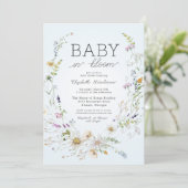 Blauwe Wildbloem Baby in Bloom Baby shower Kaart (Staand voorkant)