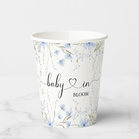Blauwe Wildbloem Baby shower Baby in Bloom Papieren Bekers (Links)