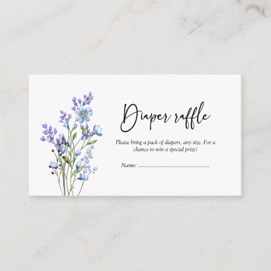 Blauwe Wildbloem Baby shower Luier Raffle Informatiekaartje (Voorkant)