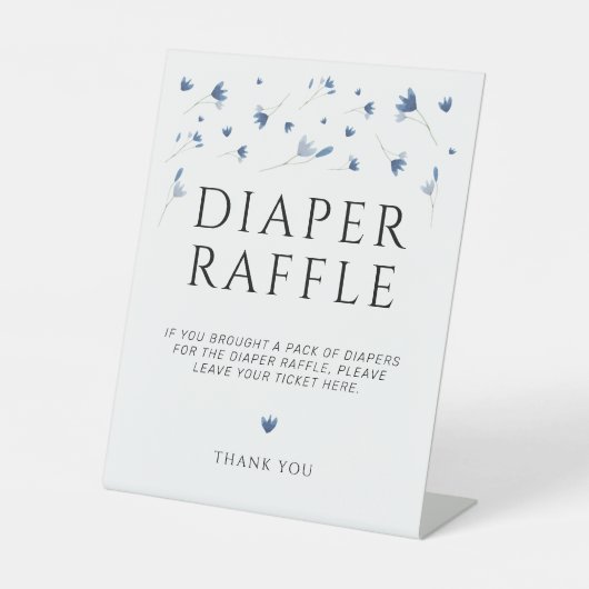 Blauwe Wildbloem Baby shower Luier Raffle Reclamebord Met Voetstuk (Voorkant)