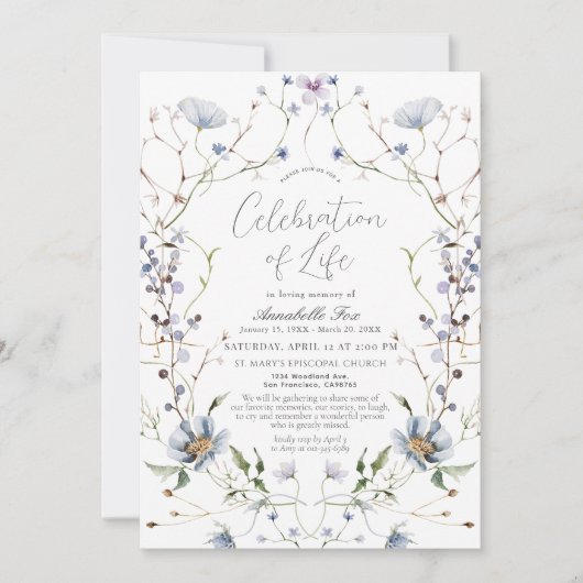 Blauwe Wildbloem begrafenismonument Kaart (Voorkant)