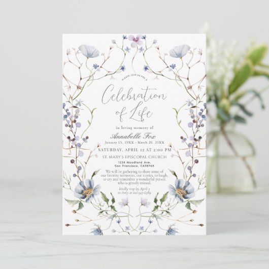 Blauwe Wildbloem begrafenismonument Kaart (Staand voorkant)