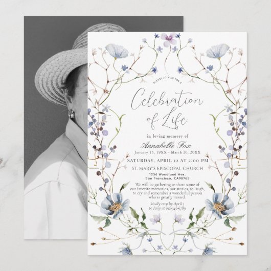 Blauwe Wildbloem begrafenismonument Kaart (Voorkant / Achterkant)