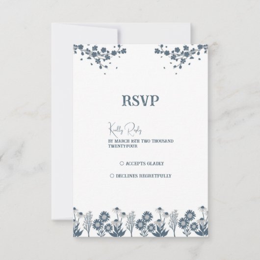 Blauwe Wildbloem Bloemen Boho Bruiloft RSVP Kaartje (Voorkant)