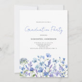 Blauwe Wildbloem Bloemen Graduation Party Kaart (Voorkant)