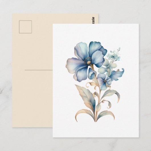 Blauwe Wildbloem bloemenillustratie minimaal ontwe Briefkaart (Voorkant / Achterkant)