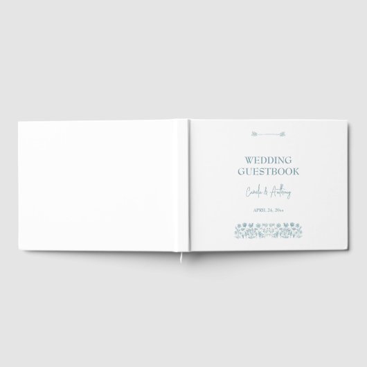 Blauwe Wildbloem Boho bruiloft Gastenboek (Volledig)