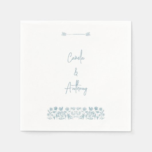 Blauwe Wildbloem Boho bruiloft Servet (Voorkant)
