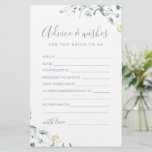 Blauwe Wildbloem bruiloft advies & wensen kaart<br><div class="desc">Deze advies & wensen kaarten zijn lieve keepsakes voor de bruid en paar, beschikt over elegante delicate waterverf wilde bloem en stijlvol modern script, pastelpaletten van zacht geel, off white, salie groen, stoffig blauw en botanisch groen, eenvoudig en romantisch. ideaal voor rustiek country party, modern boho vrijgezellenfeest, botanische tuin bruiloft...</div>