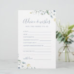 Blauwe Wildbloem bruiloft advies & wensen kaart<br><div class="desc">Deze advies & wensen kaarten zijn lieve keepsakes voor de bruid en paar, beschikt over elegante delicate waterverf wilde bloem en stijlvol modern script, pastelpaletten van zacht geel, off white, salie groen, stoffig blauw en botanisch groen, eenvoudig en romantisch. ideaal voor rustiek country party, modern boho vrijgezellenfeest, botanische tuin bruiloft...</div>