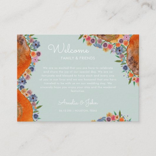 Blauwe Wildbloem Bruiloft Welkom Gift Bag Basket Plaatskaartje (Voorkant)