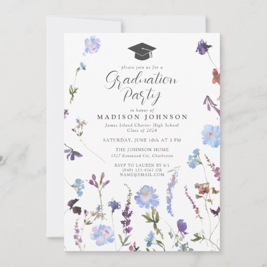 Blauwe Wildbloem Foto Middelbare School Afstudeerf Kaart (Voorkant)