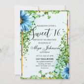Blauwe wildbloem ivy Sweet 16 Uitnodiging (Voorkant)