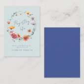 Blauwe Wildbloem krans Bruiloft Registry Info Informatiekaartje (Voorkant / Achterkant)