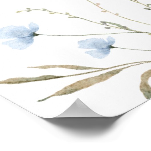 Blauwe Wildbloem Periwinkle bruiloft Welkomstbord Poster (Hoek)