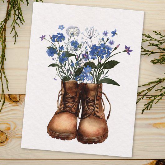 Blauwe Wildbloem Wandelschoenen Outdoor Briefkaart