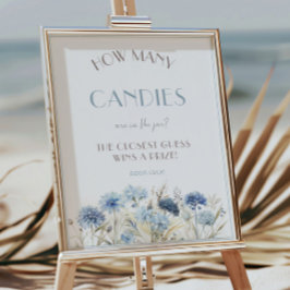 Blauwe Wildbloemen Baby shower Hoeveel Snoepjes sp Poster