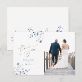 Blauwe Wildbloemen bruiloft dank u kaart