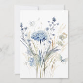 Blauwe Wildbloemen Bruiloft Details Behuizing Kaar Kaart (Achterkant)