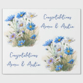 Blauwe Wildbloemen Bruiloft/douche Gefeliciteerd Cadeaupapier (Vlak)