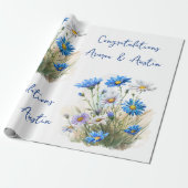 Blauwe Wildbloemen Bruiloft/douche Gefeliciteerd Cadeaupapier (Uitgerold)