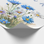 Blauwe Wildbloemen Bruiloft/douche Gefeliciteerd Cadeaupapier (Hoek)