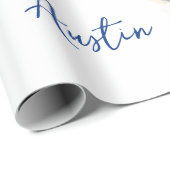 Blauwe Wildbloemen Bruiloft/douche Gefeliciteerd Cadeaupapier (Rol Hoek)