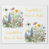 Blauwe Wildbloemen Bruiloft/douche Gefeliciteerd Cadeaupapier (Vlak)