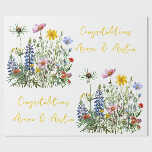 Blauwe Wildbloemen Bruiloft/douche Gefeliciteerd Cadeaupapier (Vlak)