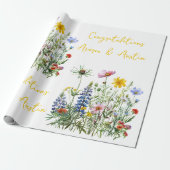 Blauwe Wildbloemen Bruiloft/douche Gefeliciteerd Cadeaupapier (Uitgerold)