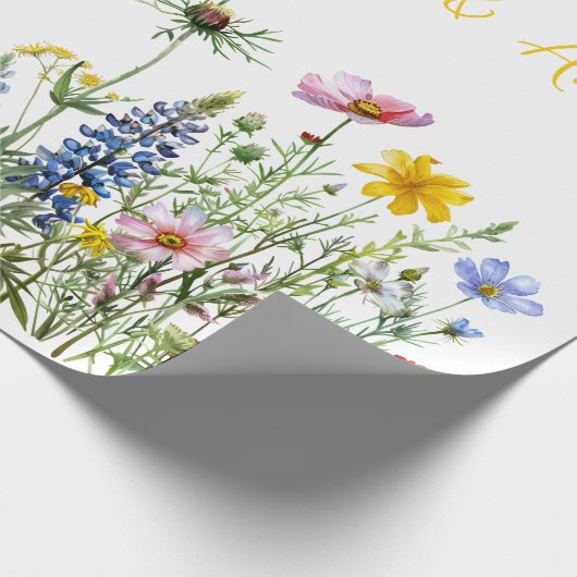 Blauwe Wildbloemen Bruiloft/douche Gefeliciteerd Cadeaupapier (Hoek)