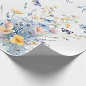 Blauwe Wildbloemen Bruiloft/douche Gefeliciteerd Cadeaupapier (Hoek)