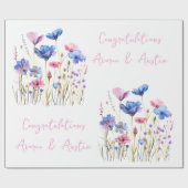 Blauwe Wildbloemen Bruiloft/douche Gefeliciteerd Cadeaupapier (Vlak)